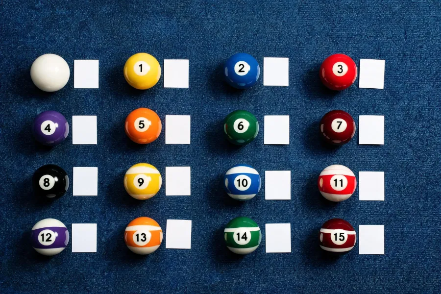 Matched pool balls arranged for identification